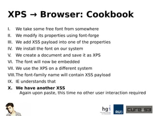 Overview
● PDF → Browser, works in MSIE. PDF readers do not create a HTML
Bucket but MSIE also understands RTF buckets and...