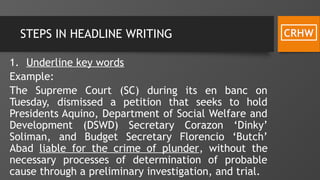 Command Headline Examples Copyreading and Headline Writing Lesson for Campus Journalism | PPTX