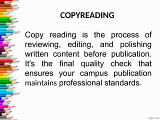 Journalism In Copy Reading Copyreading-Headline-Writing.ppt for campus journalism | PPT