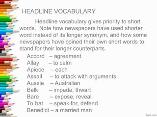 Short Notes Headline Copyreading-Headline-Writing.ppt for campus journalism | PPT