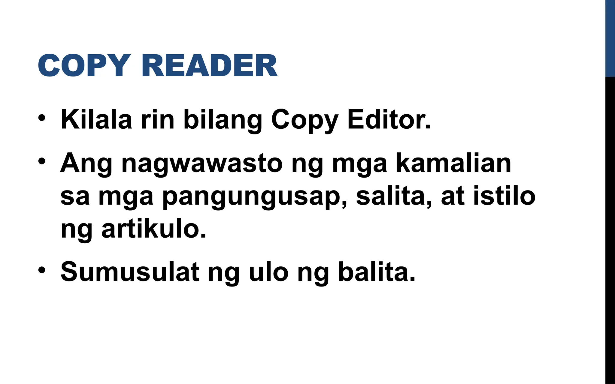 Copyreader Philippines Copy Reading and Headline Writing/Pagwawasto ng Sipi at Pag-uulo ng ...