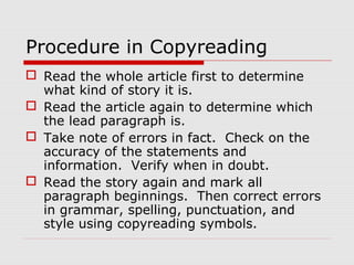 Copy Reading Tutorial Copyreading discussion | PPT