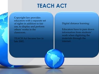 LawsuitsThe role of fair use Copyright protectionCopyright law governs the use of materials you might find on the Internet, just as it governs the use of books, video or music in the analog world.