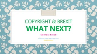 COPYRIGHT & BREXIT
WHAT NEXT?
Eleonora Rosati
eleonora@e-lawnora.com
@eLAWnora
 
