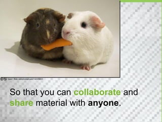 ryanr flickr.com/photos/ryanr/142455033




 So that you can collaborate and
 share material with anyone.
 