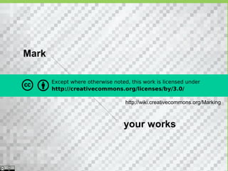Mark



       http://wiki.creativecommons.org/Marking



       your works
 