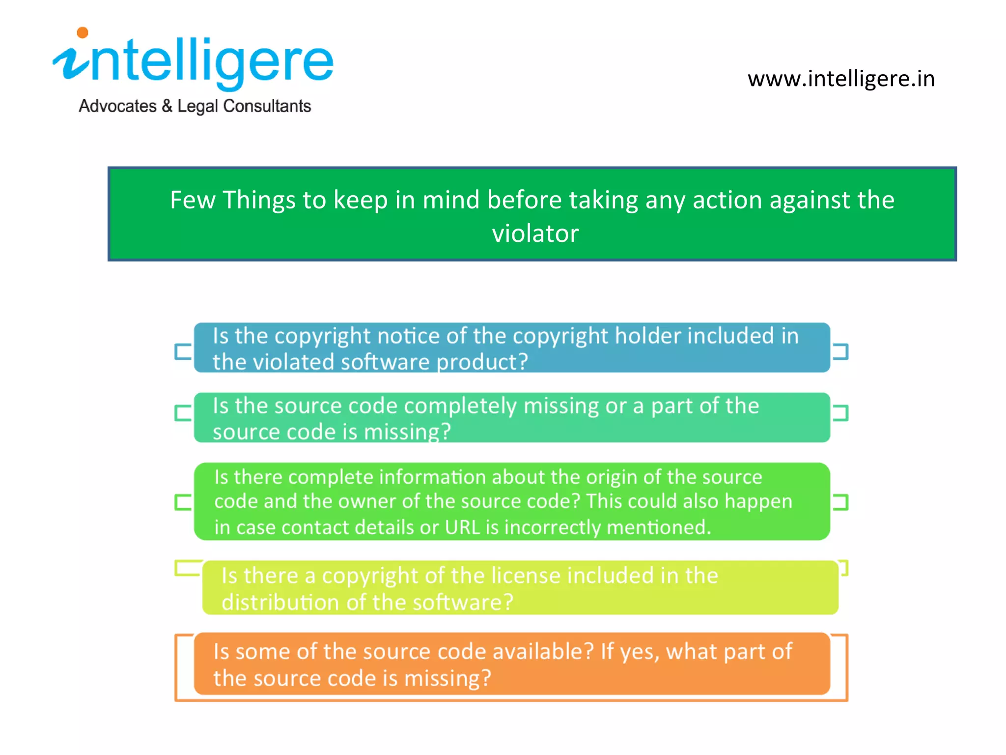 www.intelligere.in Few Things to keep in mind before taking any action against the  violator 