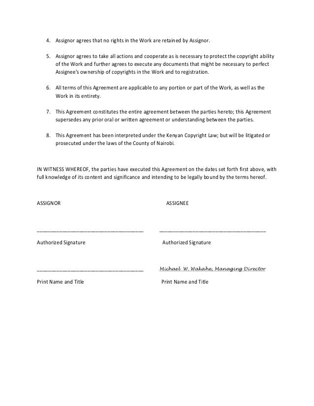 Written assignment of copyright
