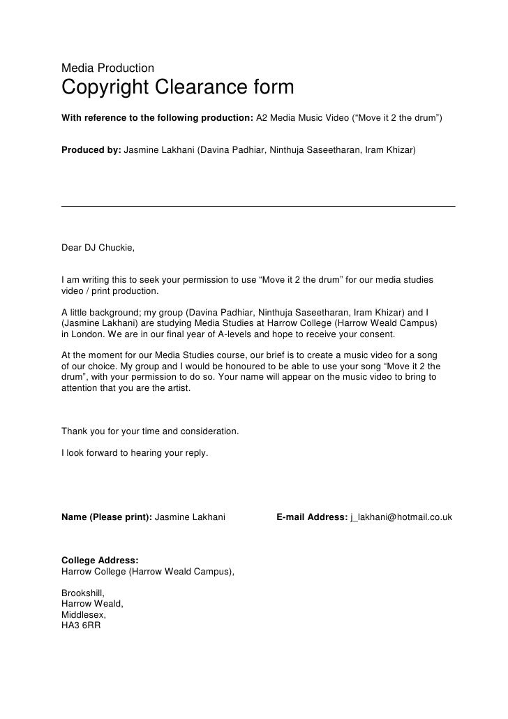 copyright clearance video clearance form