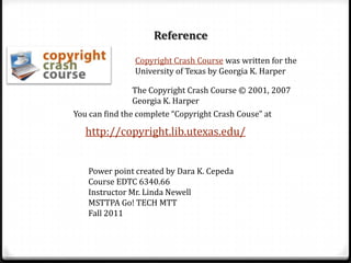 Research copiesNeed more information? The Copyright Crash Course contains detailed materials on fair use and many other copyright issues. http://copyright.lib.utexas.edu/index.html