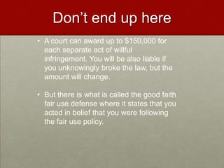 Also some may choose to provide express licenses by including a Creative Commons license in their works.The role of fair useFair use played an important part in the analog world but its role in its digital counterpart is ambiguous.