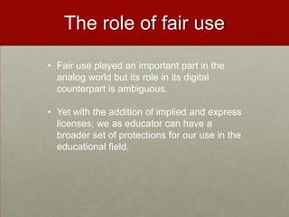 Material from the InternetCopyright law covers material you find on the internet. To many this is outdated but it takes time to modify the law.