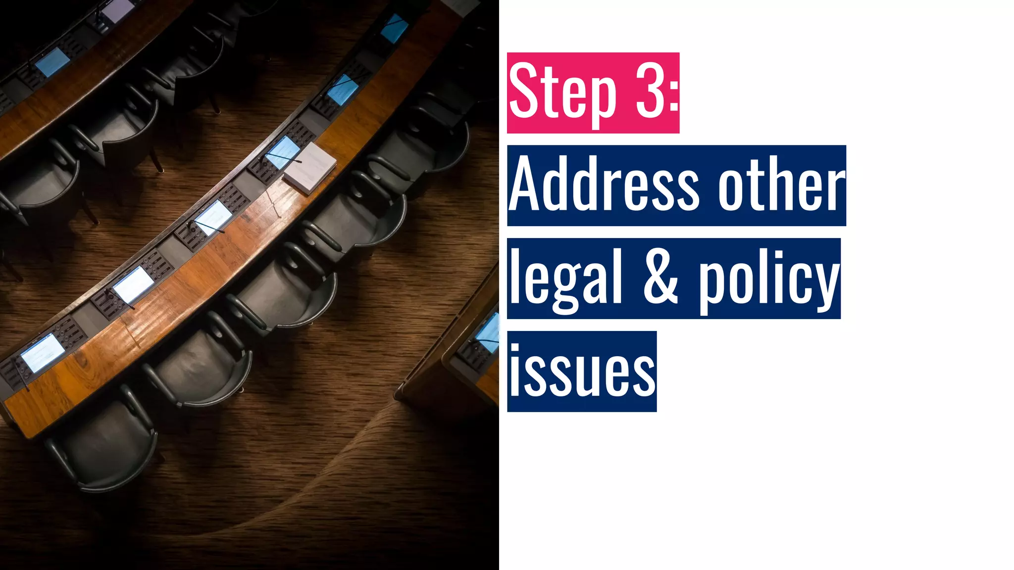 Step 3:
Address other
legal & policy
issues
 