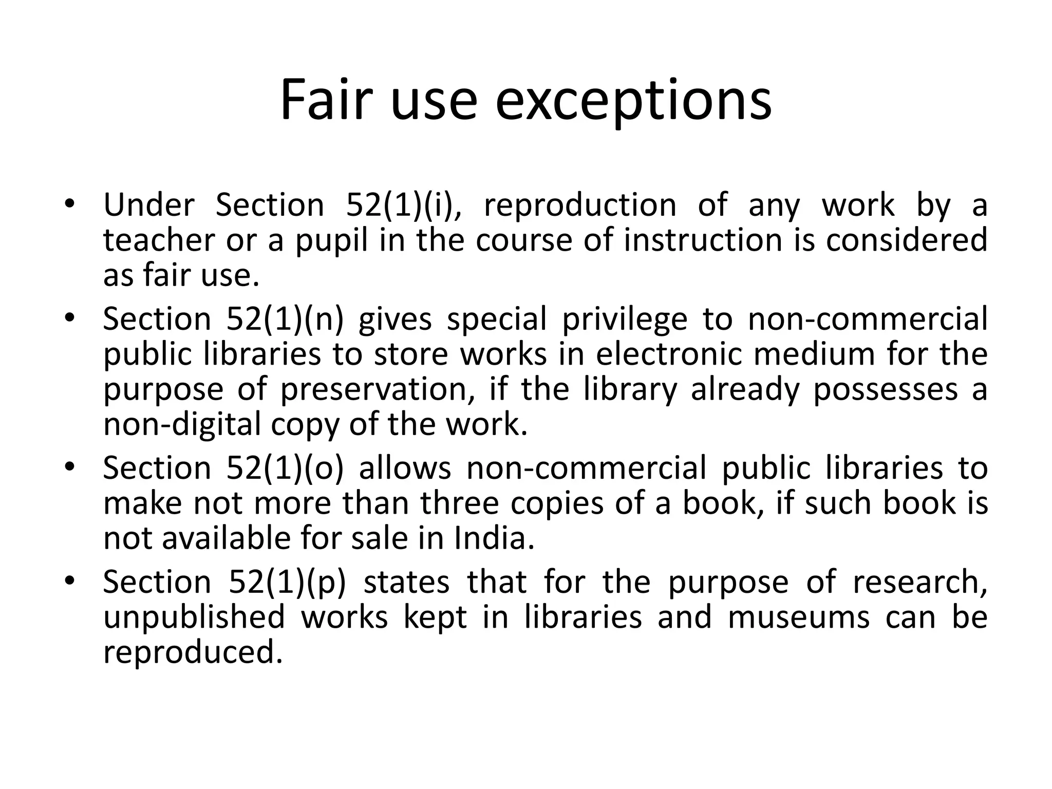 Special Exceptions Copyright fair use and libraries madhu nlsiu and gagan | PPTX