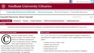 Copyright Resources LibGuide - Library Homepage > Research Support > Copyright Resources
Fordham University Libraries @Fordham Library
 