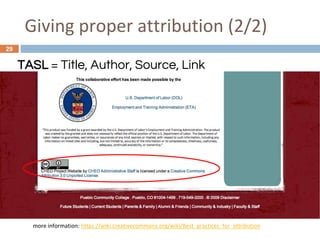 Giving proper attribution (2/2)
29
TASL = Title, Author, Source, Link
more information: https://wiki.creativecommons.org/wiki/Best_practices_for_attribution
 