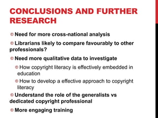 Copyright Literacy Survey in the UK: Results from a survey of library and information professionals