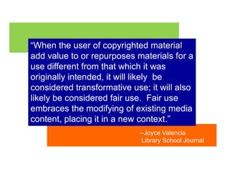 Created on or after January 1,1978The life of the author plus 70 years    (Sonny Bono Copyright Term Extension Act)“Copyright law’s perennial dilemma is to determine where exclusive rights should end and unrestrained public access should begin.”-Neil WeinstockNetanel“Copyright and a Democratic Civil Society”Yale Law Journal 1996