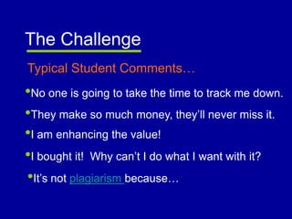 The Challenge Typical Student Comments…No one is going to take the time to track me down.