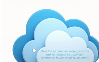 Over the summer we were given the
task to request for copyright
clearance to use songs by UK artists
 