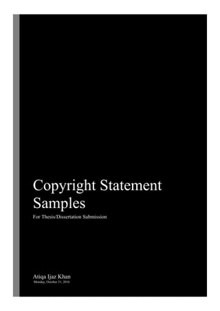 Samples for Copyright Statements for Thesis 2016 | PDF