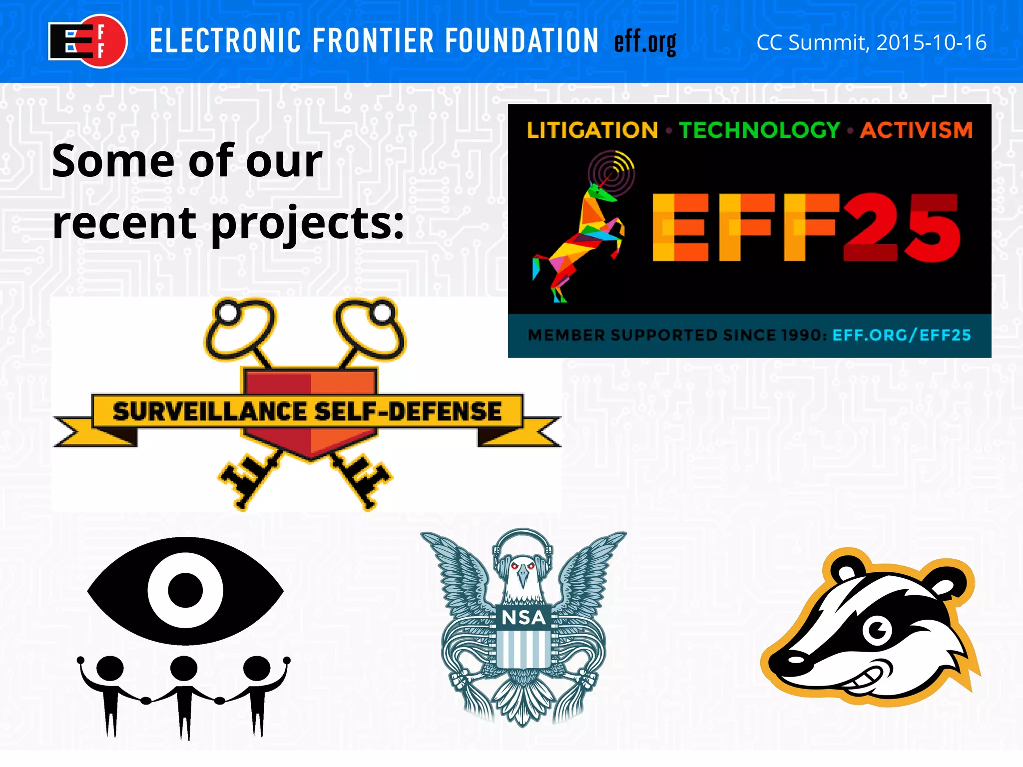 CC Summit, 2015-10-16
Some of our
recent projects: