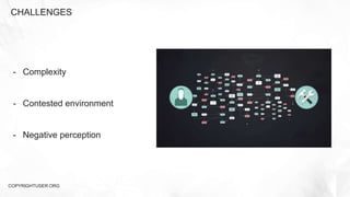 CHALLENGES
COPYRIGHTUSER.ORG
- Complexity
- Contested environment
- Negative perception
 
