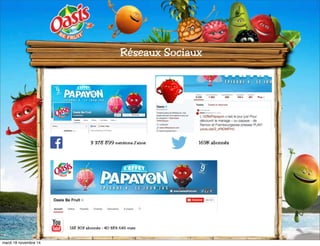 Réseaux Sociaux 
3 378 899 mentions J’aime 
128 303 abonnés - 40 384 646 vues 
169K abonnés 
mardi 18 novembre 14 
 