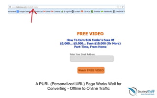 A PURL (Personalized URL) Page Works Well for
Converting - Offline to Online Traffic
 