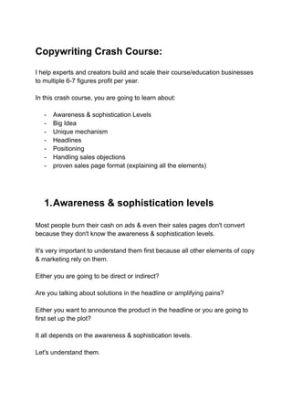 Copywriting Crash Course to scale their course/education businesses ...