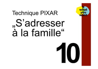 Technique PIXAR
„S’adresser
à la famille“
 