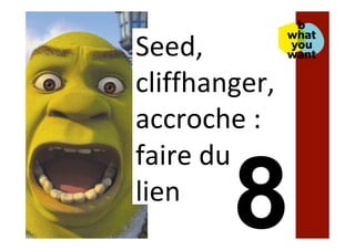 Seed,	
cliffhanger,	
accroche	:	
faire	du	
lien	
 