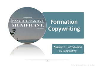 ©Comptoir Des Rédacteurs / Christophe Sarrade 2011-2018
1
Formation
Copywriting
Module 1 - Introduction
au Copywriting
 