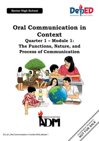 CO_Q1_Oral Communication in Context SHS_Module 1
Oral Communication in
Context
Quarter 1 – Module 1:
The Functions, Nature, and
Process of Communication
 