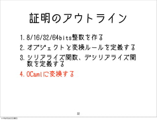 ^Υȥ饤
              1.8/16/32/64bits
              2.֥ȤȉQ`x
              3.ꥢ饤vǥꥢ饤v
                x
              4.OCamlˉQ




                             32
11   9   25
 