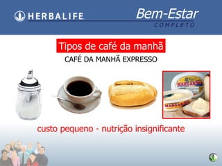 Tipos de caf é da manhã CAFÉ DA MANHÃ EXPRESSO custo pequeno - nutrição insignificante 
