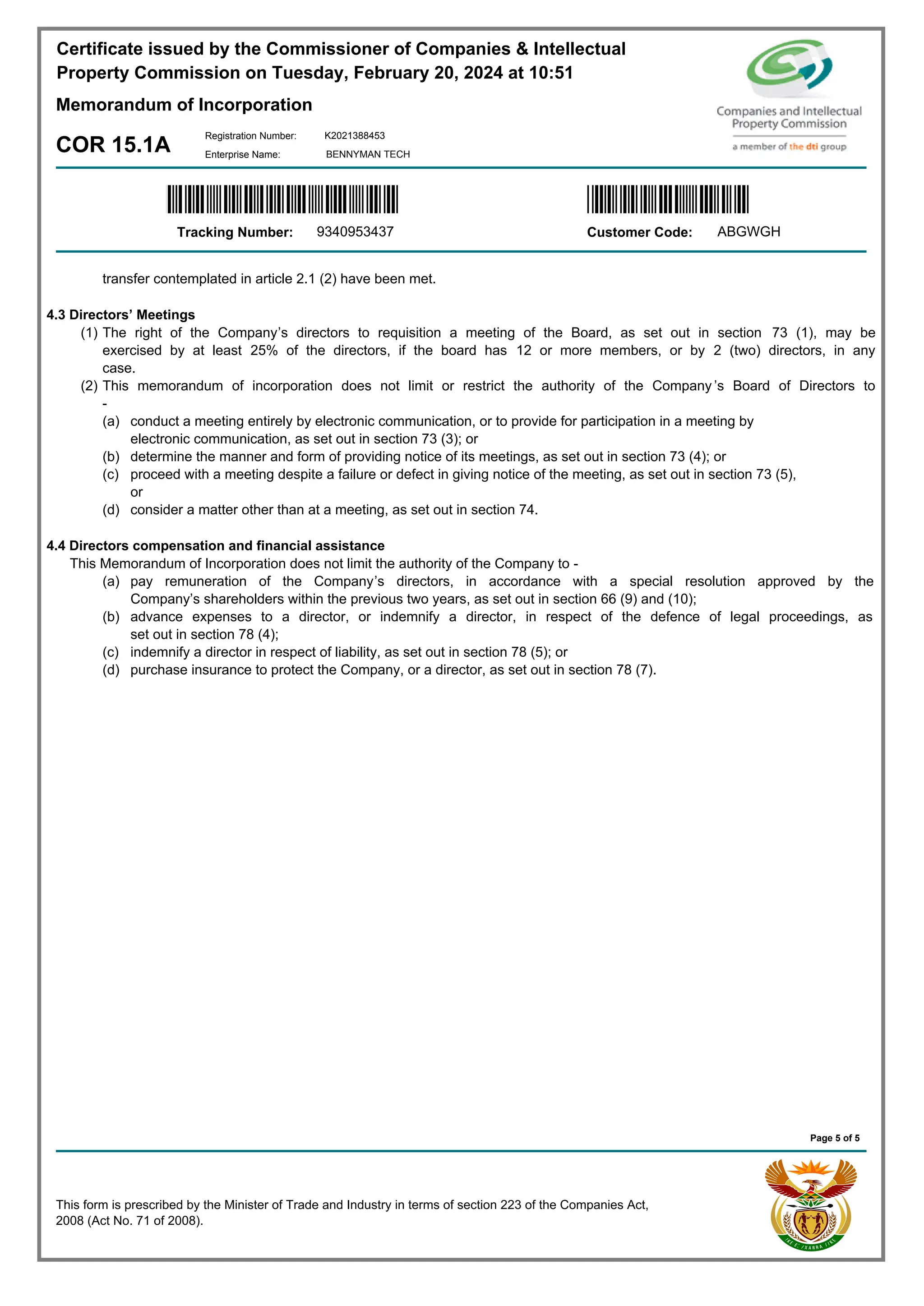 COR15company registration documents information | PDF