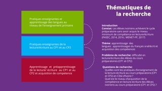 Pratiques enseignantes et
apprentissage des langues au
niveau de l’enseignement primaire
Apprentissage et préapprentissage...