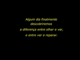 Algum dia finalmente descobriremos a diferença entre olhar e ver, e entre ver e reparar. 