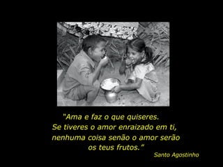 “ Ama e faz o que quiseres.  Se tiveres o amor enraizado em ti,  nenhuma coisa senão o amor serão os teus frutos.” Santo Agostinho  