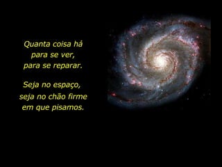 Quanta coisa há para se ver, Seja no espaço,  seja no chão firme em que pisamos. para se reparar. 
