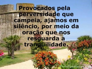 Provocados pela perversidade que campeia, ajamos em silêncio, por meio da oração que nos resguarda a tranqüilidade. 