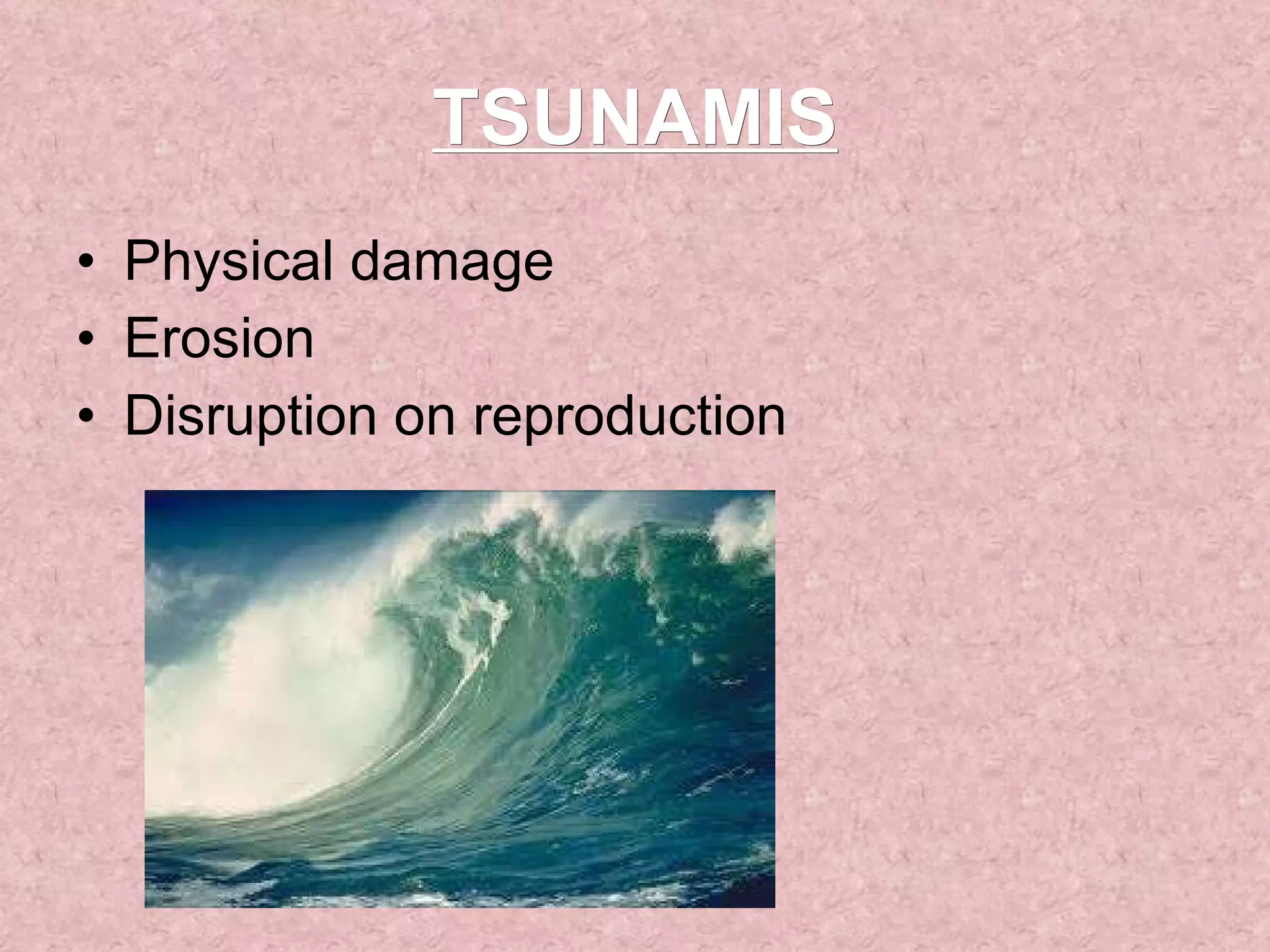 TSUNAMIS Physical damage Erosion Disruption on reproduction 