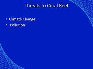 Threats to Coral Reef

• Climate Change
• Pollution
 
