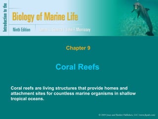 Chapter 9

Coral Reefs
Coral reefs are living structures that provide homes and
attachment sites for countless marine organisms in shallow
tropical oceans.

 