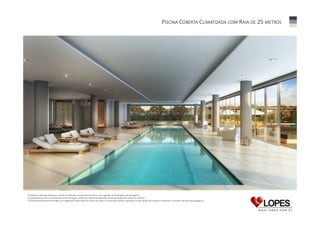 PISCINA COBERTA CLIMATIZADA COM RAIA DE 25 METROS

Perspectiva ilustrada da Piscina Coberta Climatizada com Raia de 25 metros com sugestão de decoração e de paisagismo.
Os acabamentos e/ou revestimentos serão entregues conforme o Memorial Descritivo do Empreendimento anexo ao contrato.
O empreendimento será entregue com vegetação implantada em forma de mudas e a ilustração artística representa a fase adulta das espécies constantes no projeto executivo de paisagismo.

 