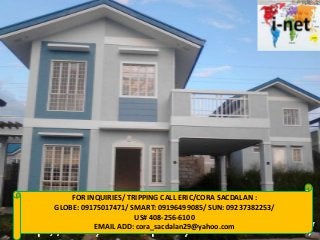 FOR INQUIRIES/ TRIPPING CALL ERIC/CORA SACDALAN :
GLOBE: 09175017471/ SMART: 09196499085/ SUN: 09237382253/
US# 408-256-6100
EMAIL ADD: cora_sacdalan29@yahoo.com

 