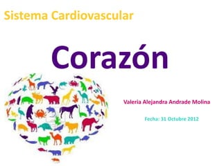 Sistema Cardiovascular

Corazón
Valeria Alejandra Andrade Molina
Fecha: 31 Octubre 2012

 