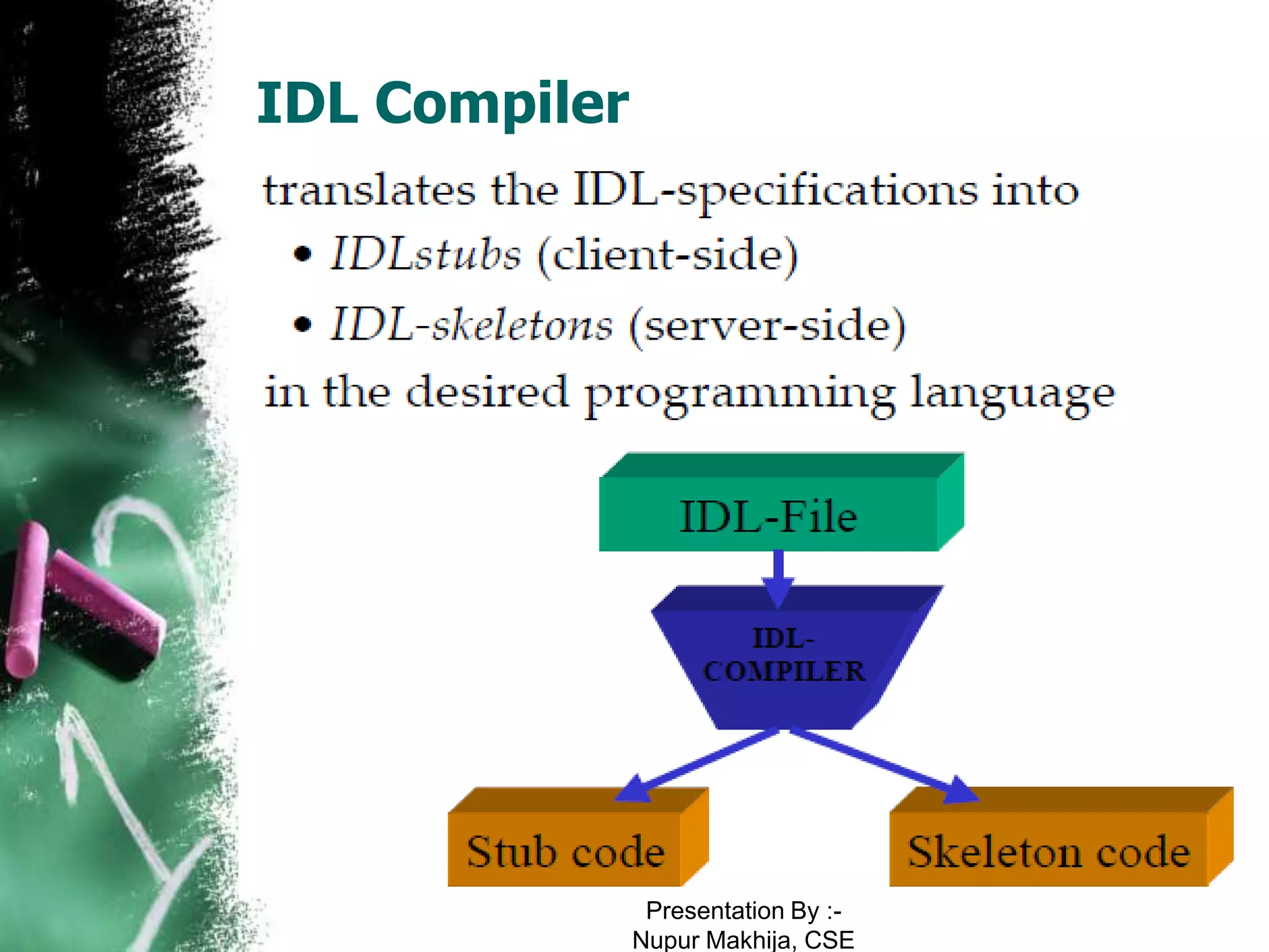 IDL Compiler




                Presentation By :-
               Nupur Makhija, CSE
 