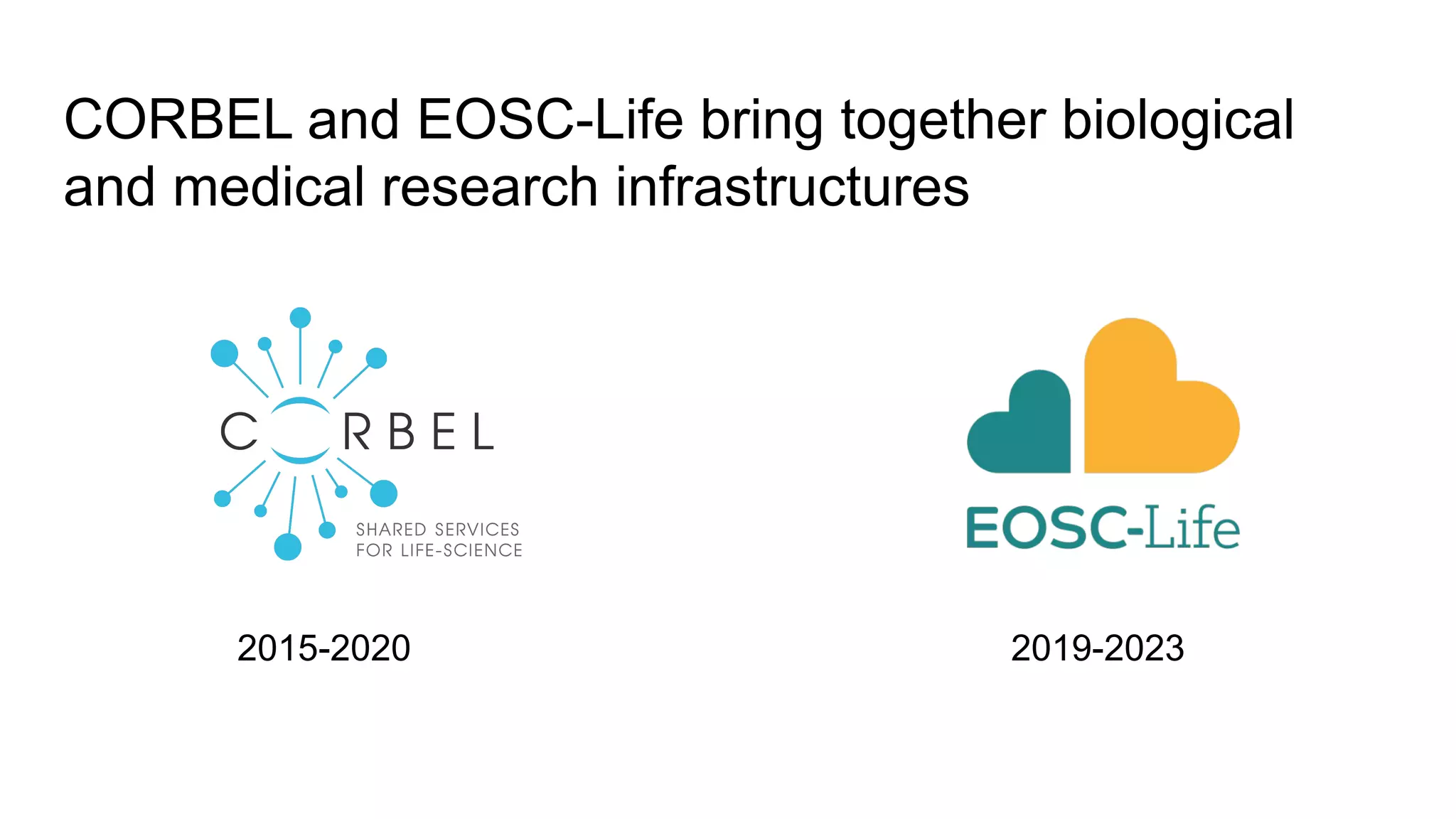 CORBEL and EOSC-Life bring together biological
and medical research infrastructures
2015-2020 2019-2023
 